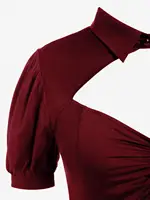 ROSEGAL Plus Size Cutout Lace-Up Shirted Collar Dresses Gothic High Waist Ruched Short Sleeves Dress Vintage Vestidos 5XL - Image 4