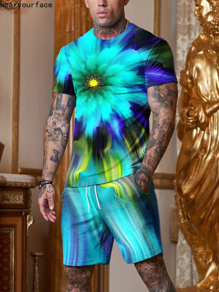 

Colorful Florals Wall Letters T Shirts Shorts Sets Tracksuits 3D All Over Printed Casual Beach Streetwear Men Clothing
