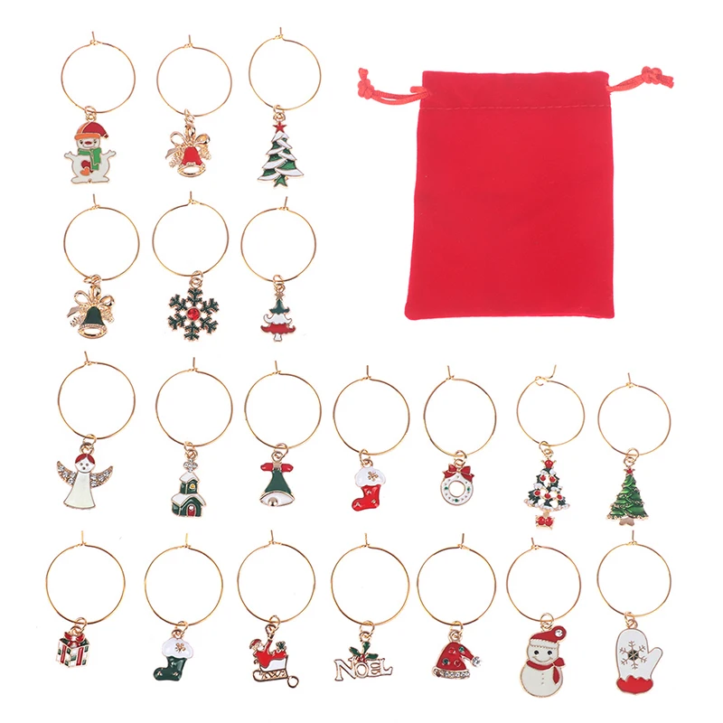 

20Pcs/set Christmas Wine Glass Markers Holiday Drink Marker Charms for Wine Glasses