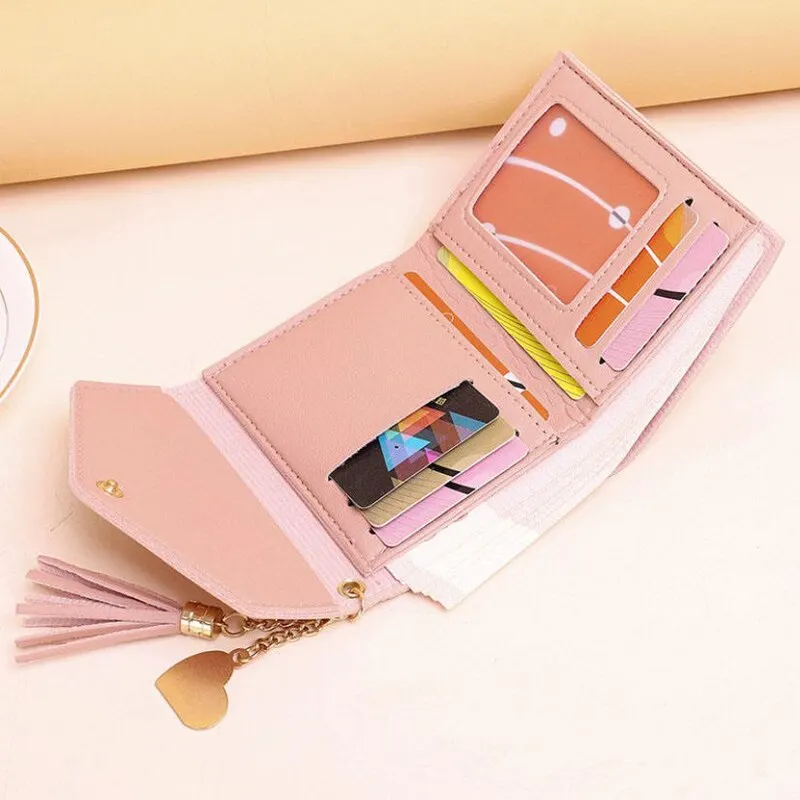 Pink Women Mini Tassel Pendant Wallet Card Holder Fashion Coin Purse