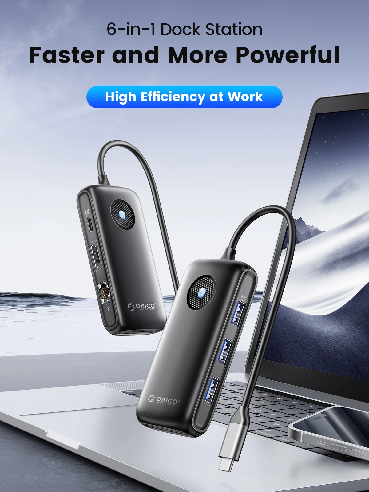 ORICO USB 허브 HDMI-com 어댑터 USB-C, RJ45 USB 3.0 2.0 PD 100W 독, 맥북 프로 에어 M2 M1 스플리터 도킹 스테이션용, 4K