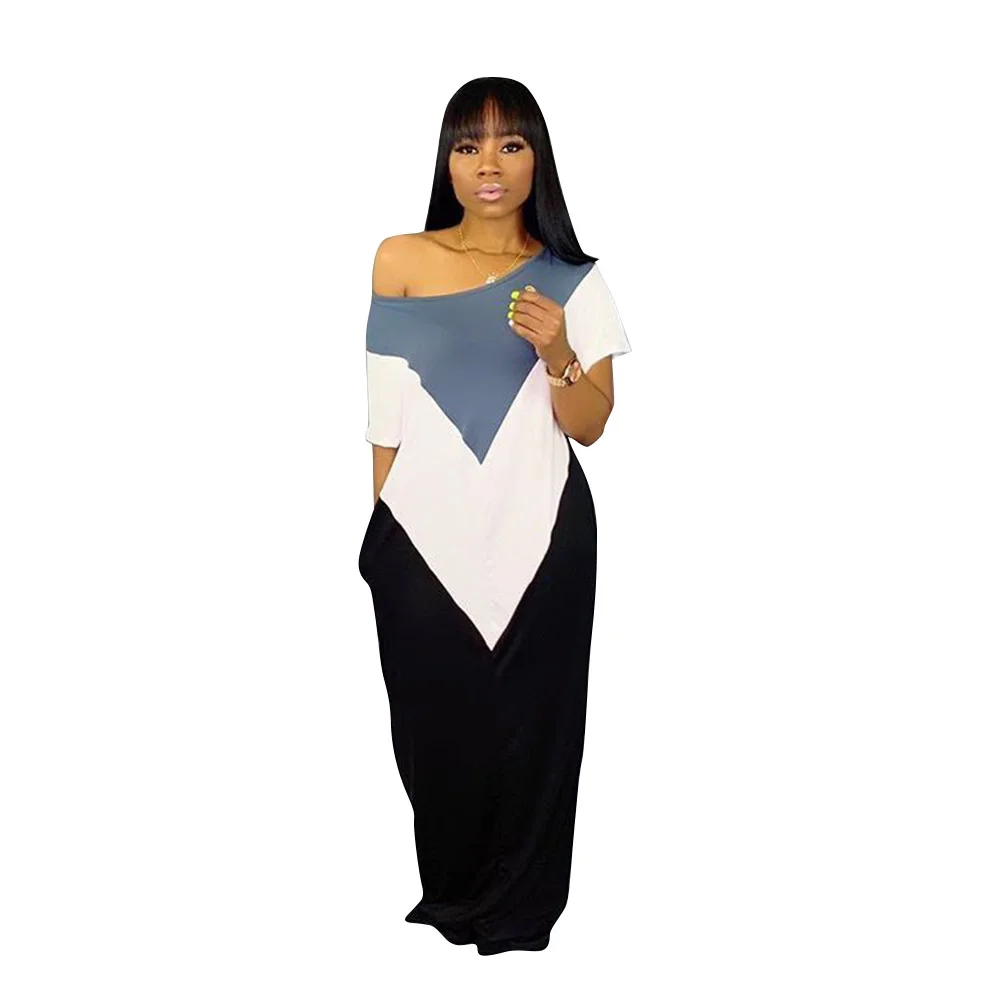 

Zoctuo Summer Dresses For Women Patchwork Color Printed Long Dress Maxi 2022 Autumn Casual Short Sleeve Robe Overalls Vestidos