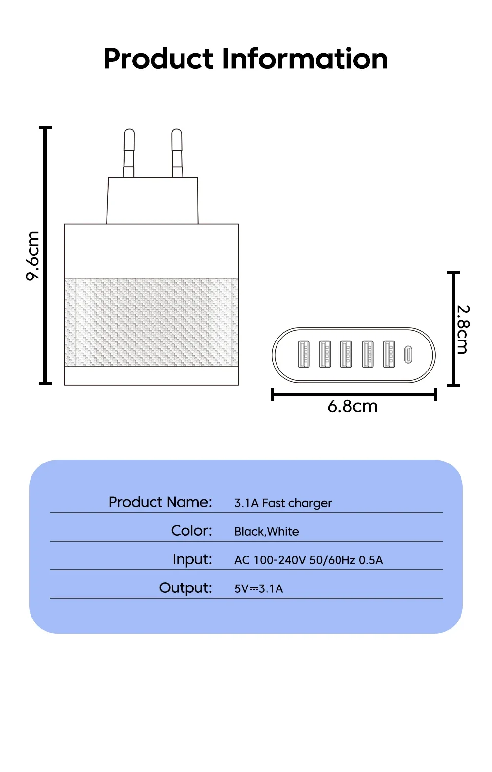 5Ports 3.1A USB Charger PD Charging Adapter For Xiaomi iPhone 13 Samsung Mobile Phone Plug Charging QC 3.0 Wall Charger