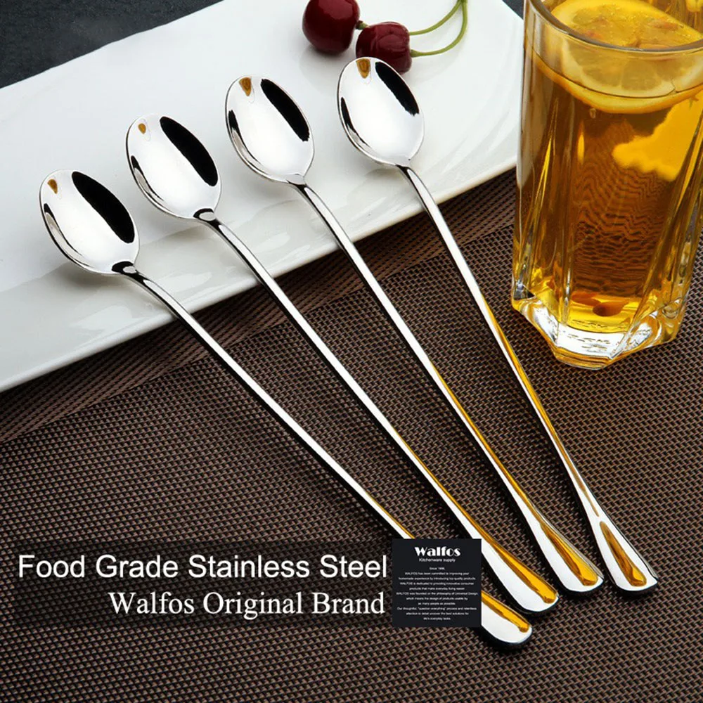 

6pcs Household Stainless Steel Coffee Ice Scoop Long Handle Dessert Spoon Multi-Purpose Soup Spoons Kitchen Accessories