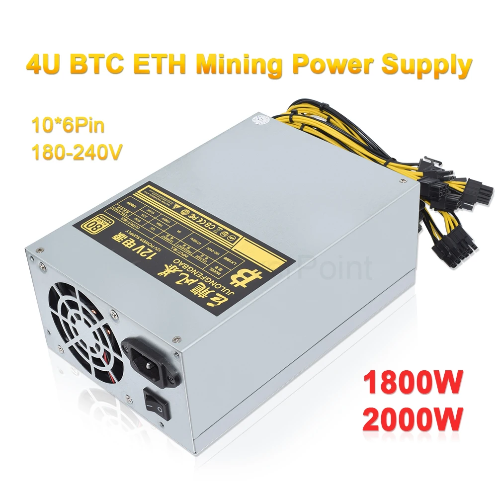 Genuine New 2000W 1800W 4U Btc Etc Rvn Mining Power Supply 12V 180-240V 6Pin * 10 Dispositivo Di Efficienza Per Bitcoin Varie Macchine