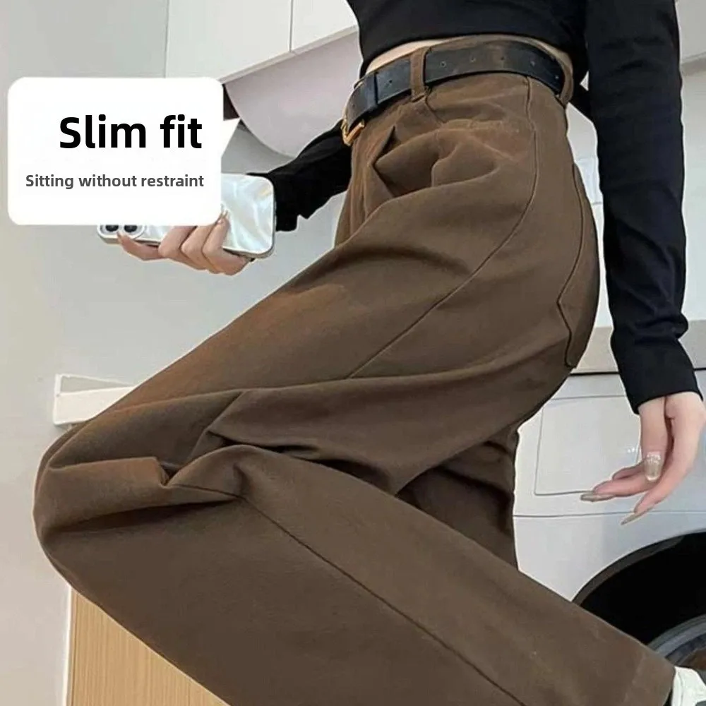 Soft Baggy Korean Long Pants Straight Leg Casual Wide Leg Trousers Ins Style Loose Coffee Suit Pants Girls