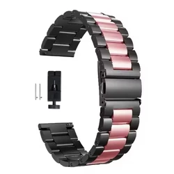 Premium Stainless Steel Smartwatch Band - 20mm/22mm Metal Bracelet Strap - 20mm (Black pink)