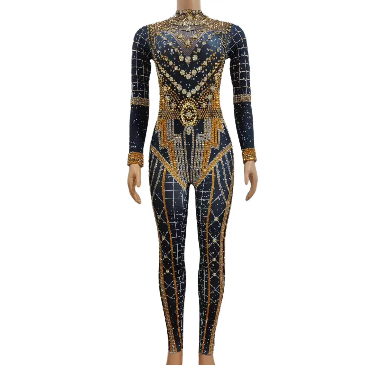 Sexy Shiny Sequins Mirror Spandex Jumpsuit Women Prom Dancer Singer Costume Evening Birthday Show Performance Stage Outfit