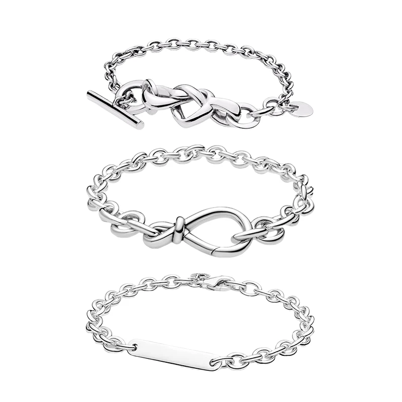 

Rigid Wrist Chunky Chain Link Bracelets For Women Fine Jewelry 925 Sterling Silver Infinity Love Knot Heart Clasp Engravable Bar