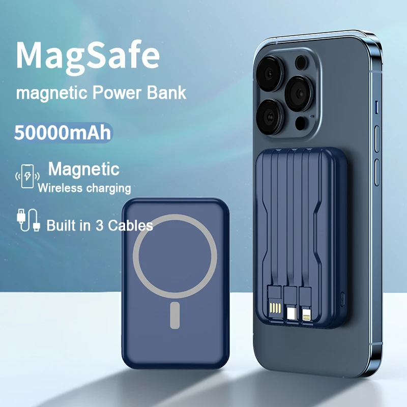 Wireless Power Bank Magnetico 50000Mah Portatile Powerbank Tipo C Caricabatterie Rapido Cavo Integrato Per Iphone 14 13 Xiaomi Battery Pack