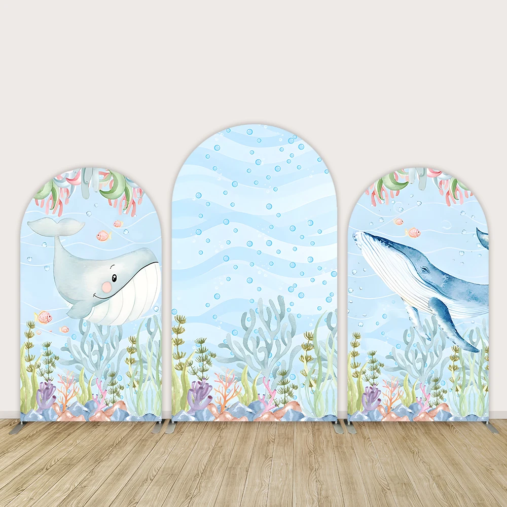 

Blue Underwater World Arched Wall Backdrop Cover for Boy 1st Birthday Party Decoration Banner Baby Shower Photo Background