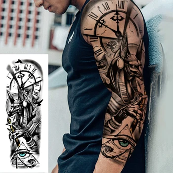 Adesivo per tatuaggio temporaneo impermeabile con manica a braccio completo grande Anubis Antico Egitto Grecia Zeus Eye Tatoo falso Body Art Uomo Donna