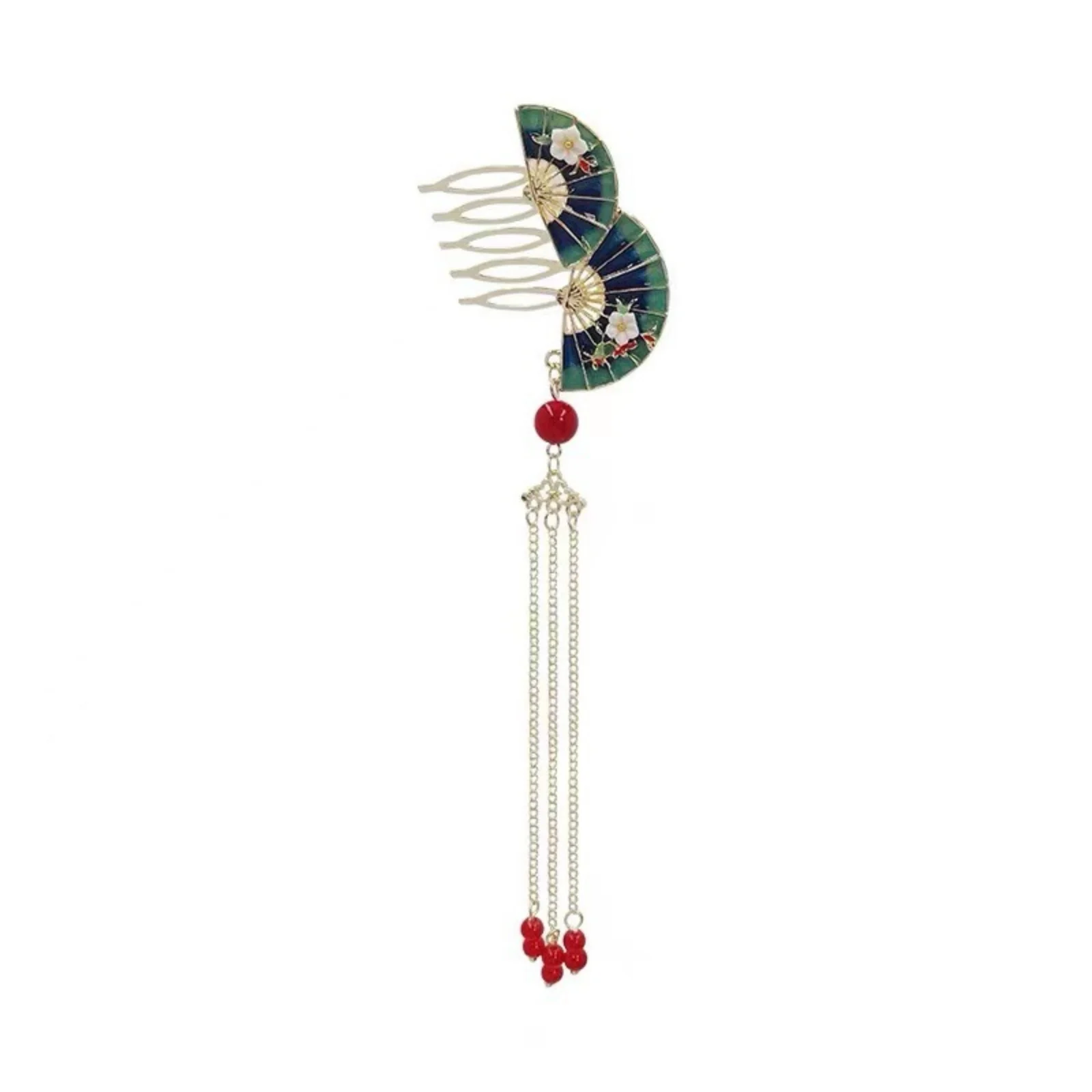 1PC Chinese Style Fan - Shaped Hair Clip with Tassel, Retro Enamel Hair Accessory for WomenElegant Hairpin for Traditional