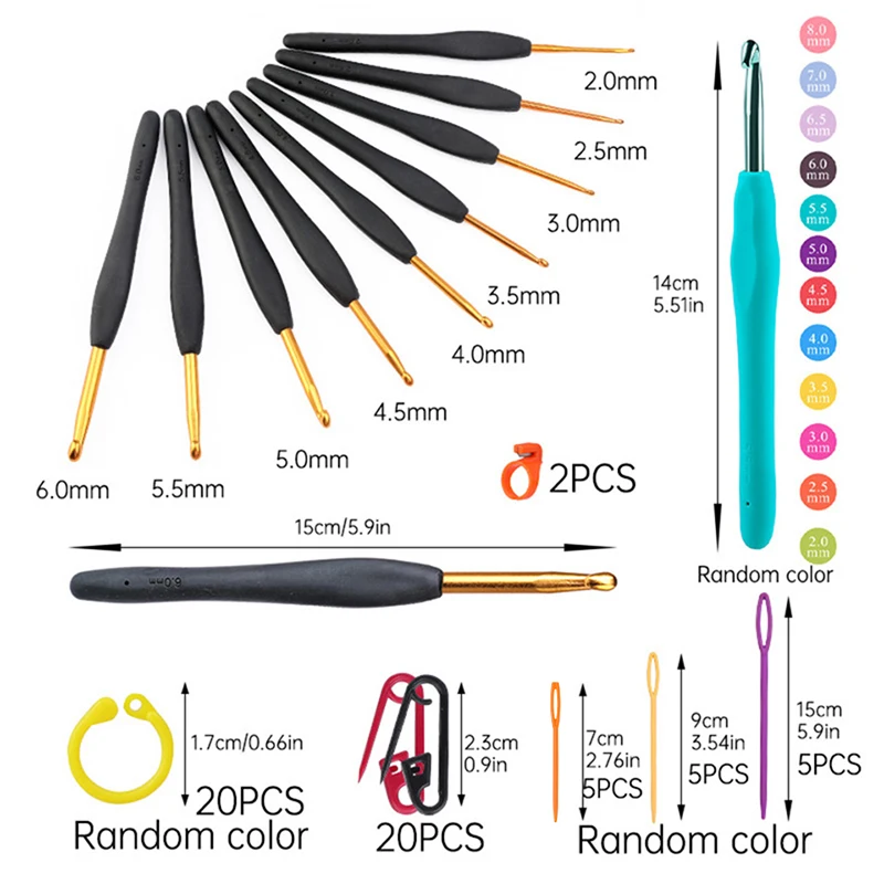 MIUSIE Crochet Hook Set Rubber Handle Knitting Needles Set Home Use Sewing Tool DTY Craft Case Crochet Weaving Sewing Tool