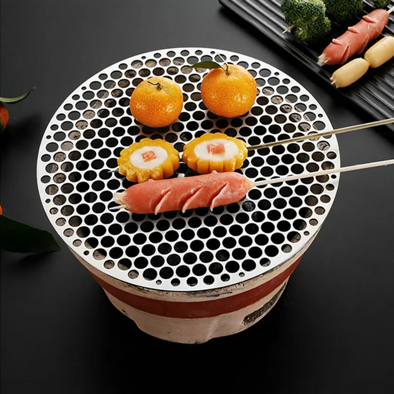 Bbq Net 15-30CM Stainless Steel 201 Food Grade Round BBQ Charcoal Grate Barbecue Grill Grid Mesh Net with Cellular Holes