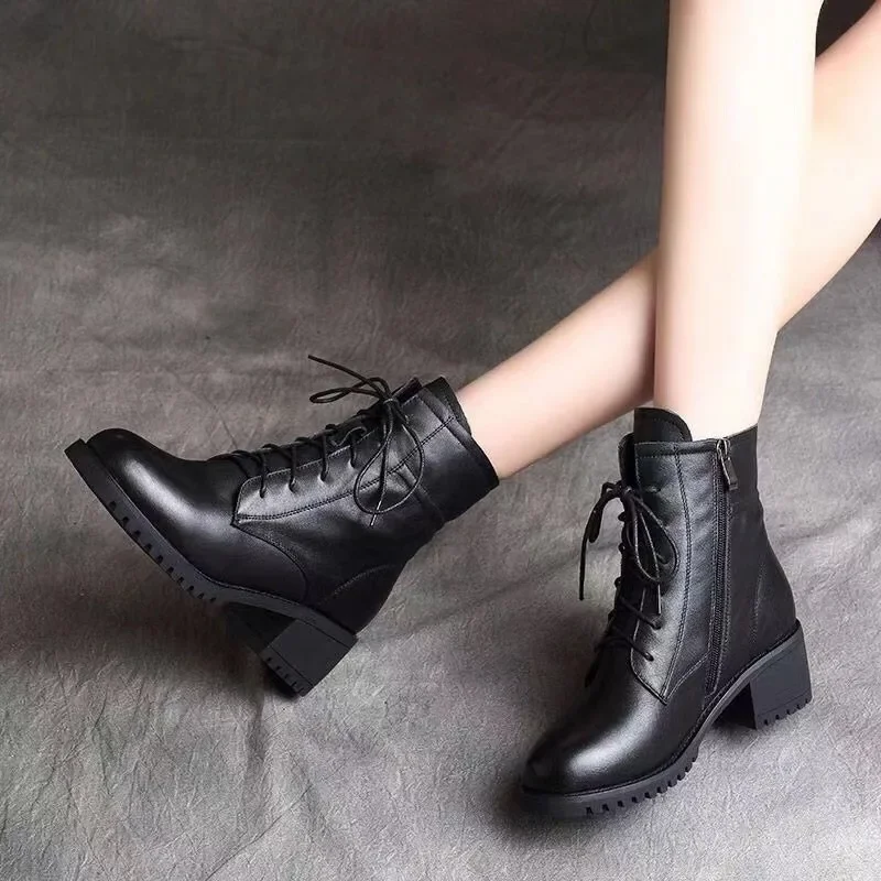 [2024 High Quality Ladies Shoes Side Zipper Women's Boots Fashion Cross-tied Modern Boots Women Hot Sale Plus Size Ankle Boots]