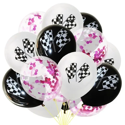 

Race Car Themed Checkered Party Disposable Tableware Set Black White Racing Flag Latex Balloons Kids Adult Party Decor Supplies