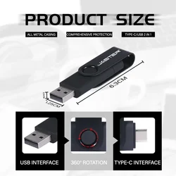 JASTER TYPE-C 2IN1 USB 2.0 Flash Drives 128GB Rotatable Pen Drive 64GB Memory Stick 32GB Key Chain U Disk for Smart Phone Laptop