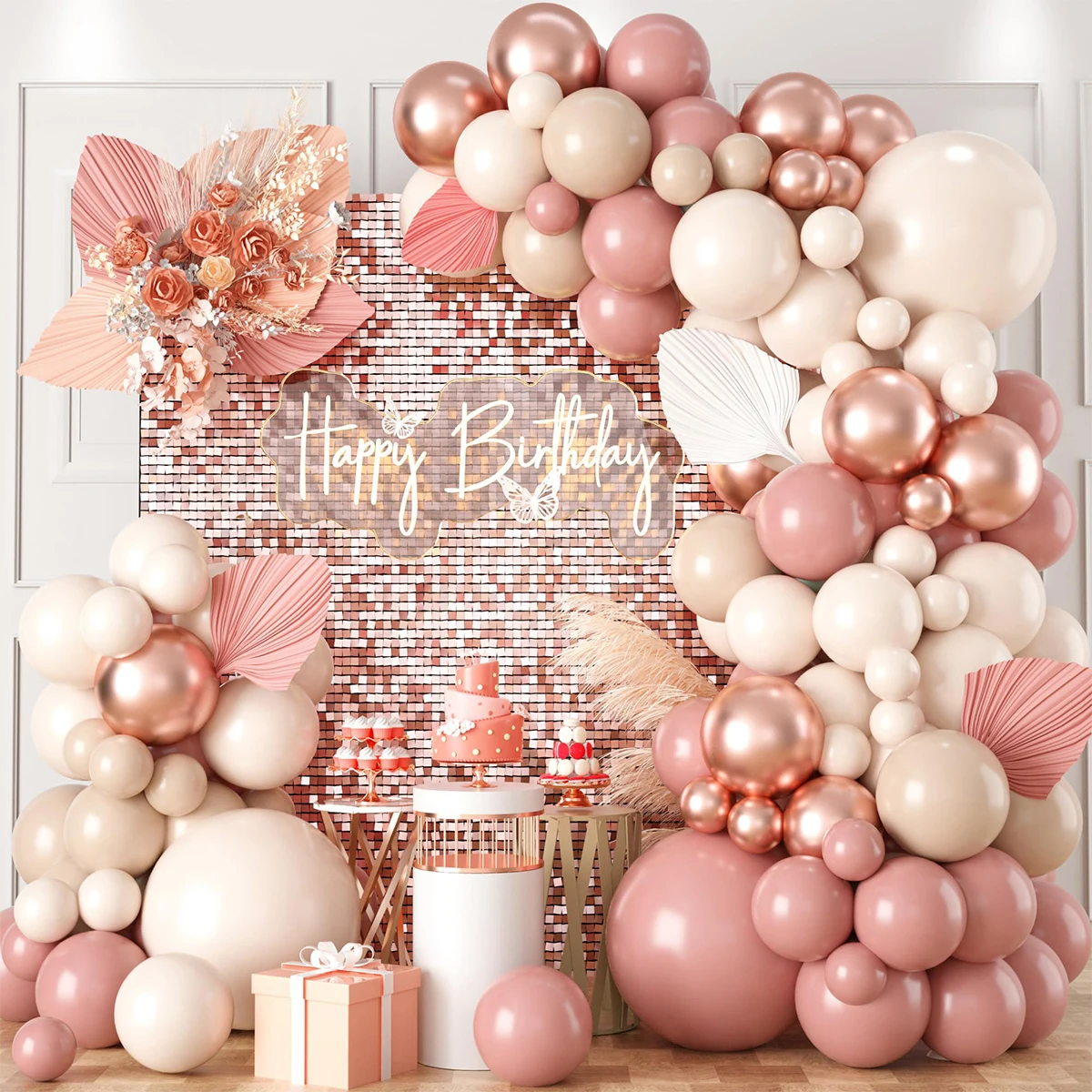 thumbnail image 2 of Kit de arco de guirnalda de globos Retro Rosa marfil blanco para fiesta de cumpleaños, boda, Baby Shower, decoraciones, suministros para fiestas, 2 of 8