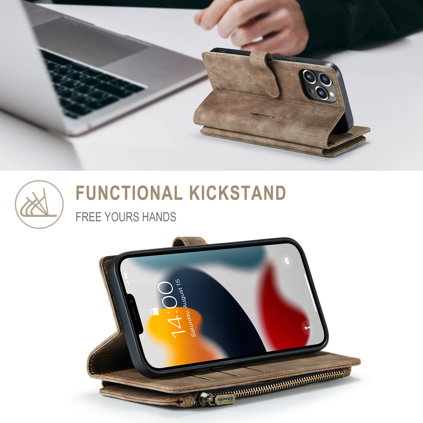 Zipper Wallet Flip Phone Case For iPhone 15 14 13 12 Mini 11 Pro XS Max XR X 8 7 Plus Purse Card Holder Stand Leather Cover