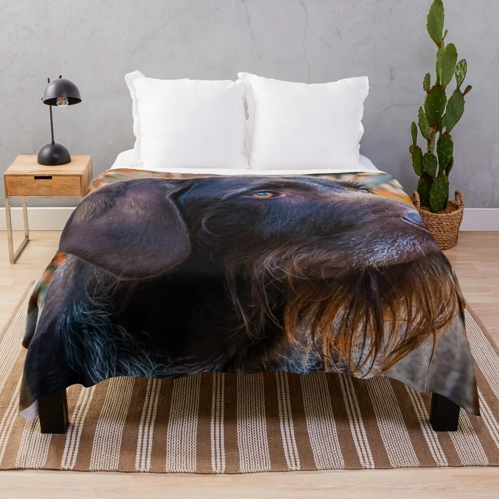 

German Wirehaired Pointer Portrait Throw Blanket Flannel Fabric Weighted Blankets