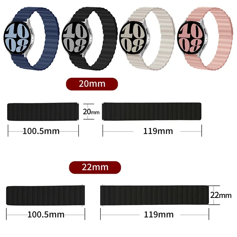 Magnetic Loop Strap For Samsung Galaxy Watch 6 5 4 40MM 44MM/4 6 Classic 46 43 47mm/5 Pro 45mm Band Silicone 20mm 22mm Watchband