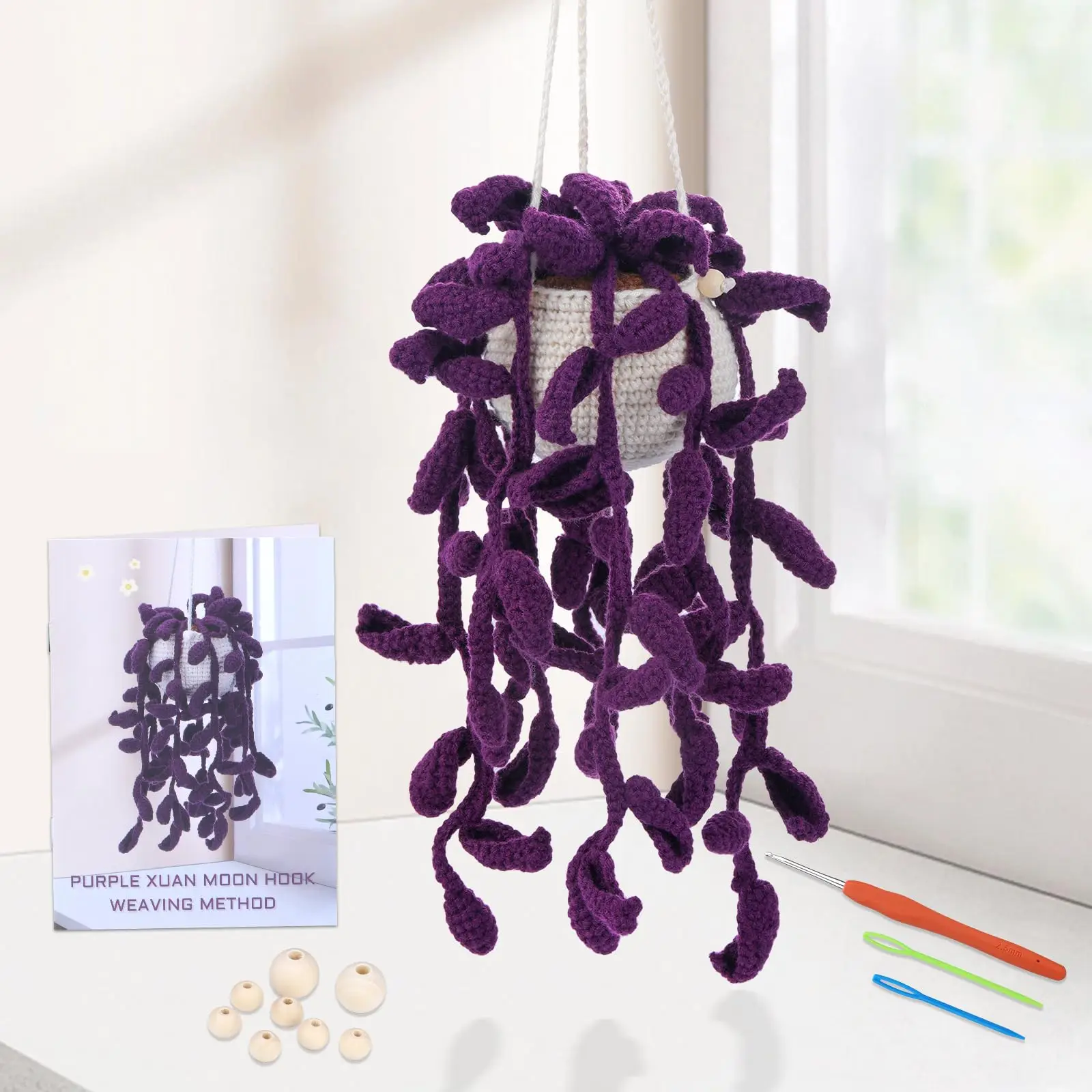 Beginners Crochet Kit Hanging Potted Plants Knitting Starter Pack for Beginners Decoration with Step-by-Step Video Tutorials