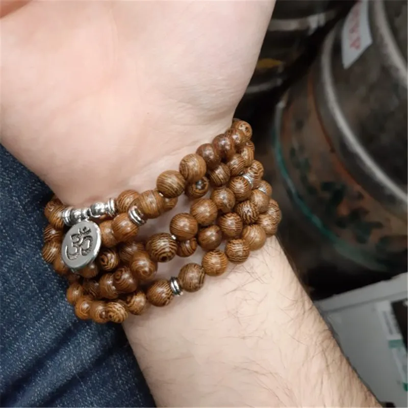 8mm 108 Beads Natural Sandalwood Buddhist Buddha Meditation Mala Bracelet For Women Men Prayer Bead Rosary Hanging Decoration