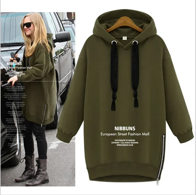 

Sweater Woman autumn/winter Loose Hooded Draw String Long Sleeve Letters Print Zipper woman's Sweater Dropshipping