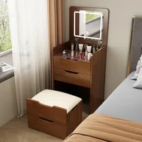 3 in 1 Vanity Desk with Flip Top Lighted Mirror, Compact Makeup Vanity with 3 Storage Drawers and Cushioned Makeup Stool 1