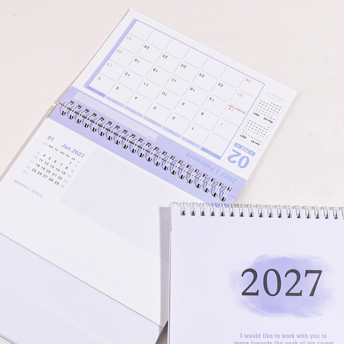 2027년 중형 월간 책상 달력, 사무실, 학교, 가정용 스프링 제본 접이식 스탠드형 데스크탑 달력
