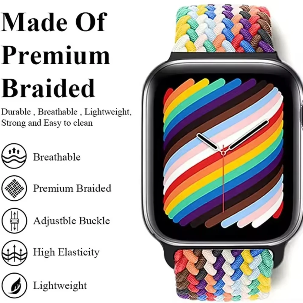 Adjustable Elastic Nylon Braided Watch Strap, Black