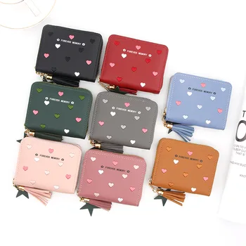Borsa per carte in pelle PU Mini portafoglio da donna Fermasoldi Love Ricamo Portafoglio multifunzionale Borse portaoggetti per certificati corti da donna