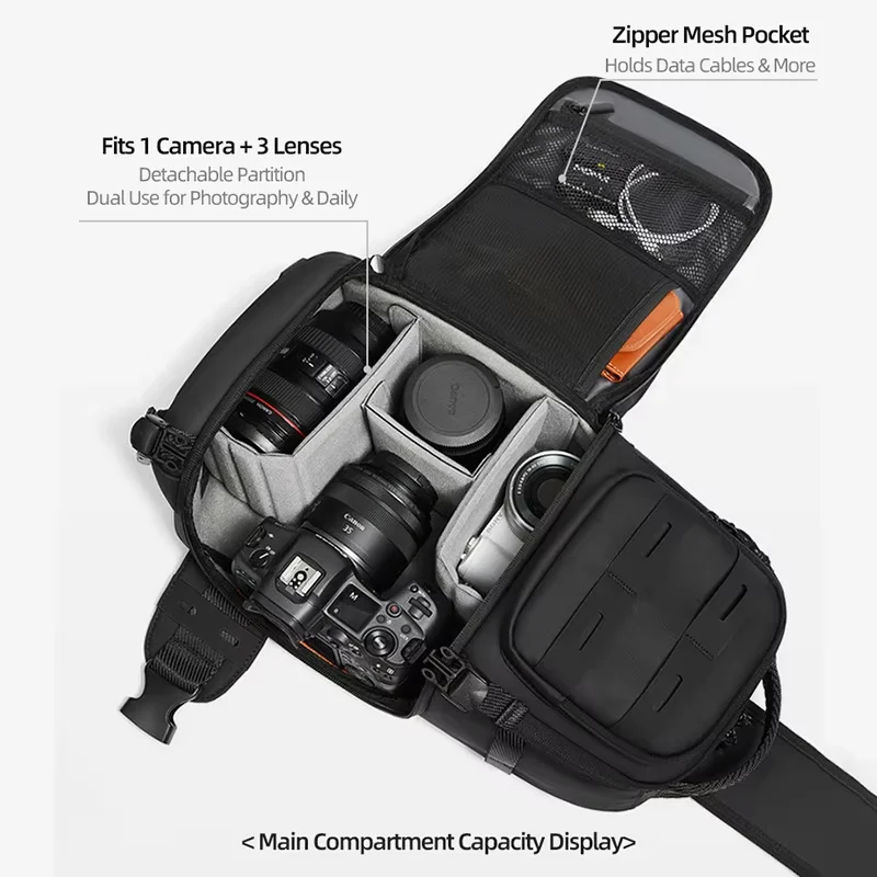 Zaino Compatto per Fotocamera, Borsa a Tracolla Professionale per Nikon, Canon, Sony - immagine 5