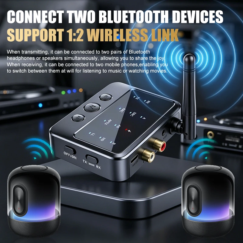 KEBIDUMEI 블루투스 6.0 수신기 송신기 aptX-Adaptive AD/HD/LL AAC 3.5mm AUX RCA 잭 PC TV용 무선 오디오 어댑터,Bluetooth 6.0 Receiver Trans