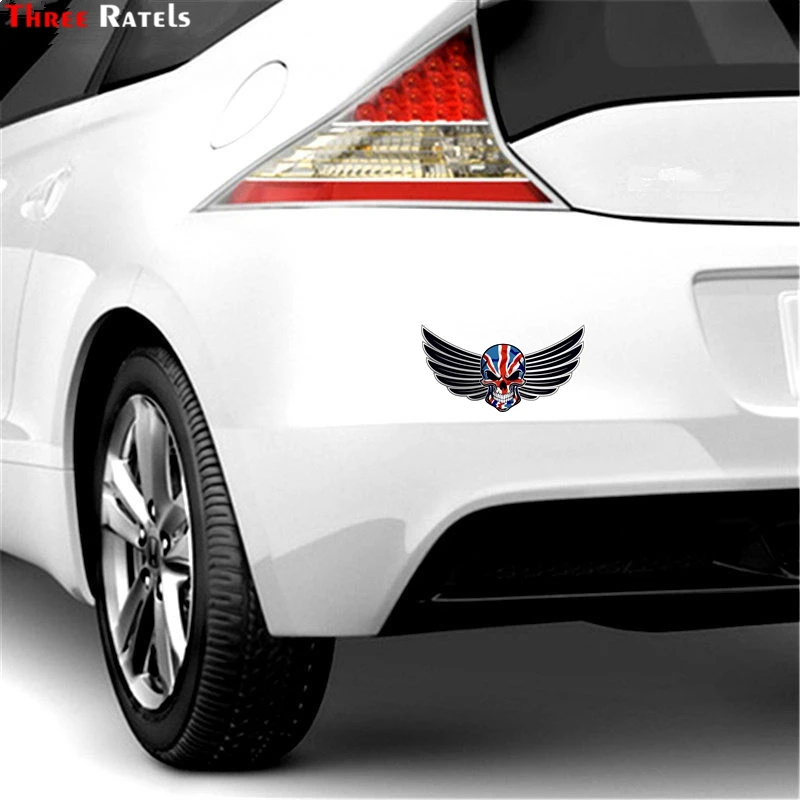 

Three ratels FTC-796# 20x10.7cm gothic skull with wings motif union jack british flag external vinyl car sticker decal