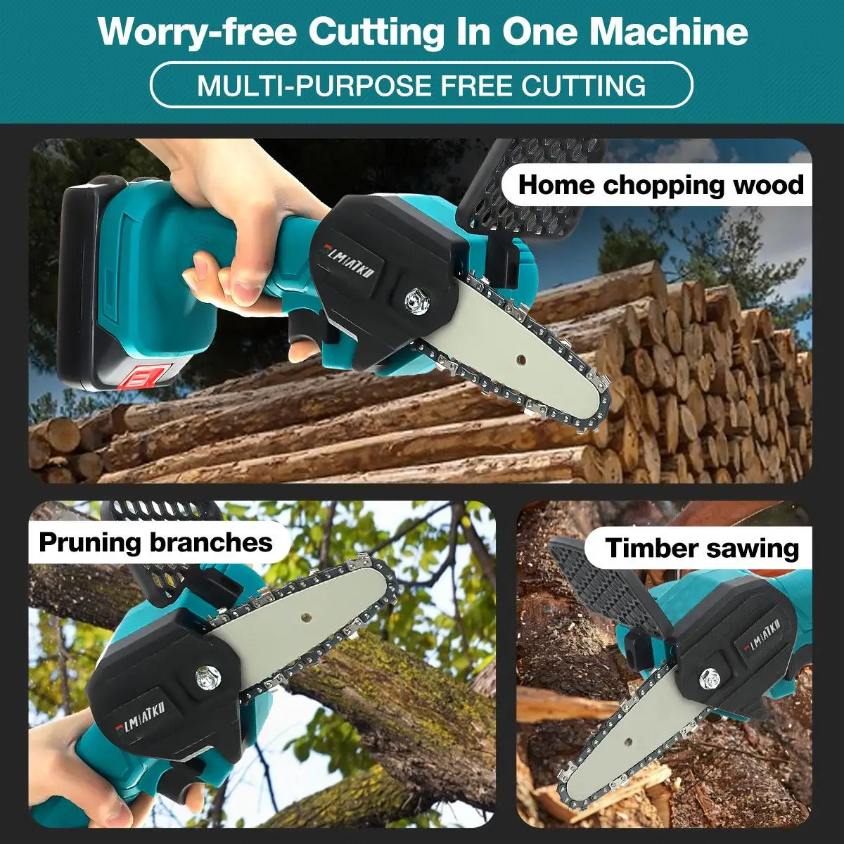 Battery Electric Chainsaw 4 Inch Rechargeable Woodworking Saw Handheld Pruning Logging Saw Garden Power Tool For Makita 18V mini chainsaw electric chainsaw electric saw mini electric saw