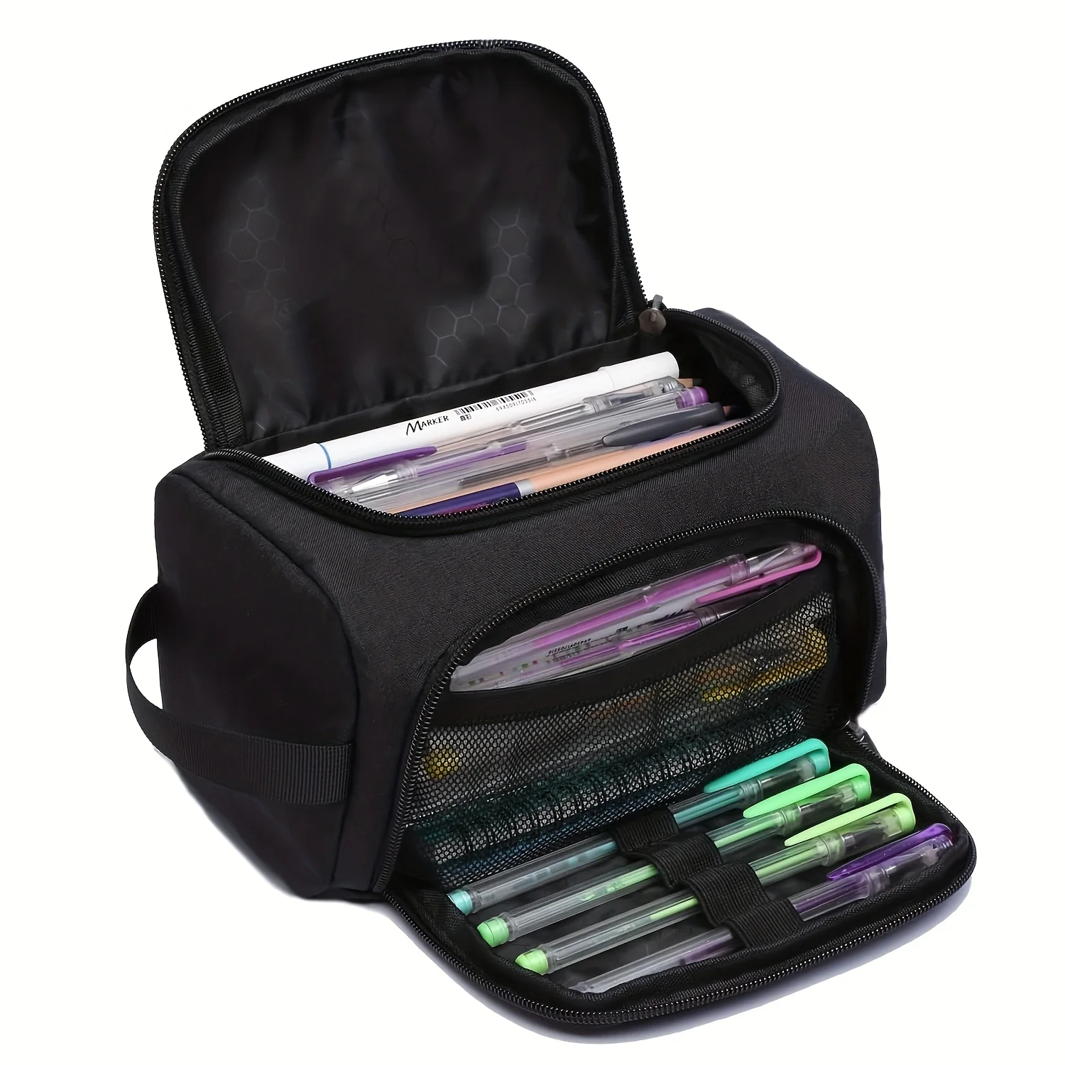 Large Capacity Pencil Case Polyester Multi-Compartment Organizer with Handle Portable Durable for School Office Teens Gift