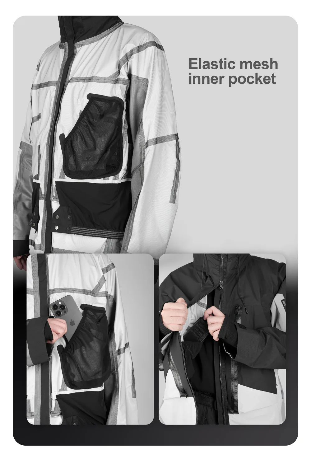 Reindee Lusion 23aw All-weather hooded hard-shell 3L outdoor ski jacket carrying sling multiple pockets adjustable hood techwear