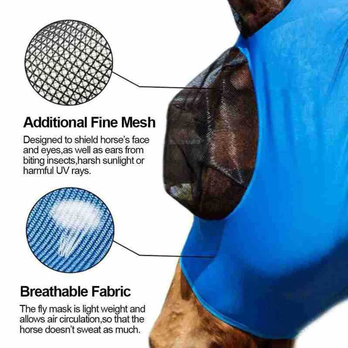 Breathable Horse Mask Summer Goggles Mosquito Ears Comfortable Fit with UVProtection Mesh Horse Fly Mask Equestrian Supplies