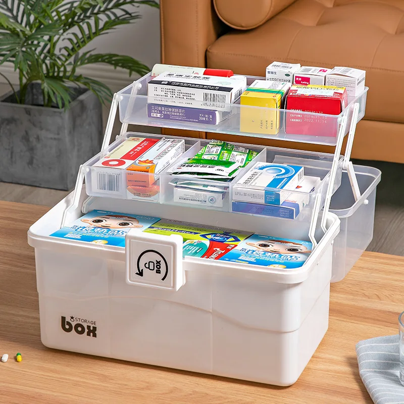 

MultiFunctional Large Capacity Pill Case Plastic First Aid Kit Container Family Emergency Medicine Storage Organizer With Handle