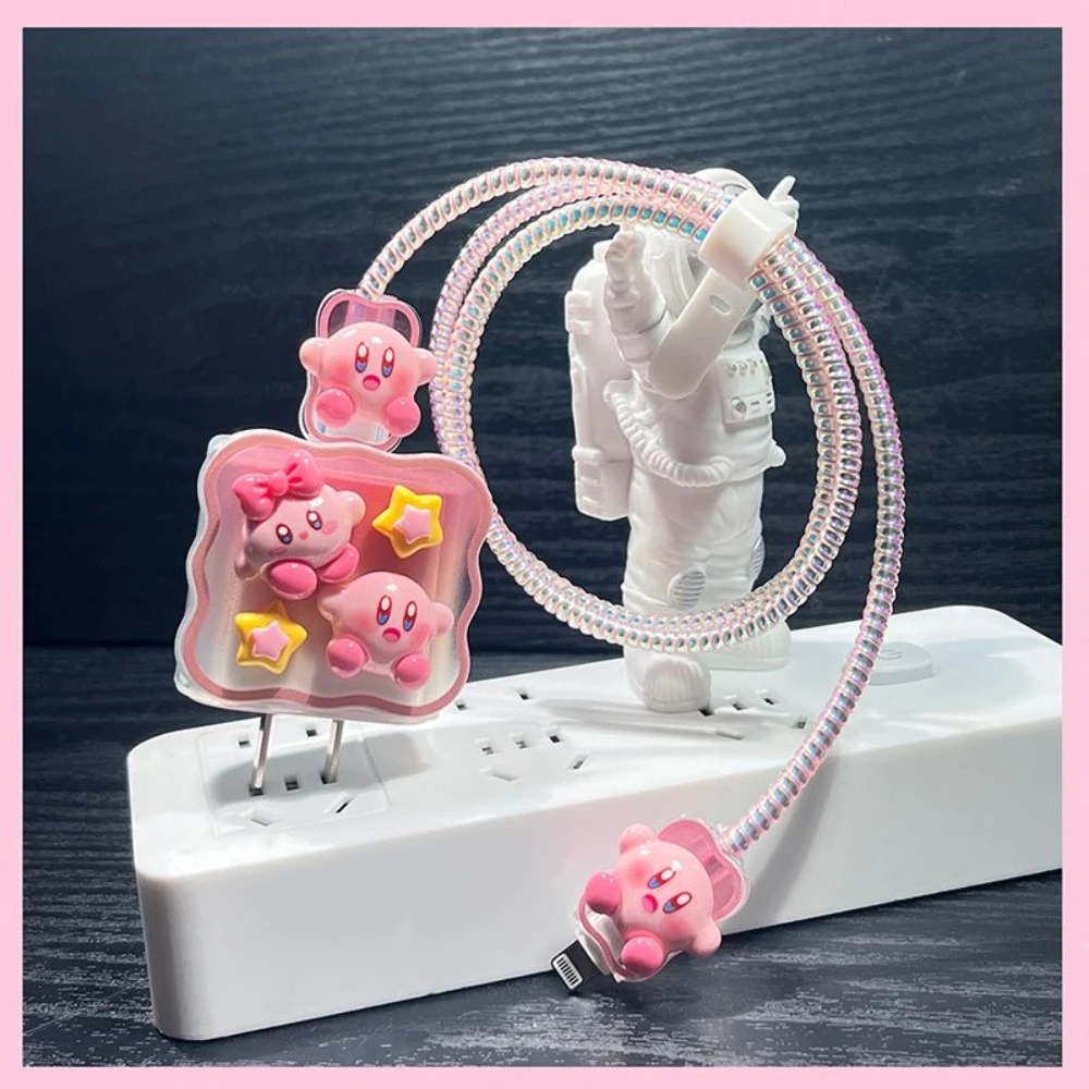 Adorable Kirby-Inspired Charger Case with Anti-Break Cable Protector and Fast Charging Decor Gift