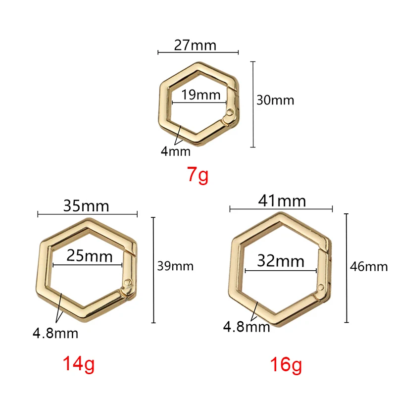 19-25-32MM Hexagon Shape Metal Spring Open Ring Hooks For