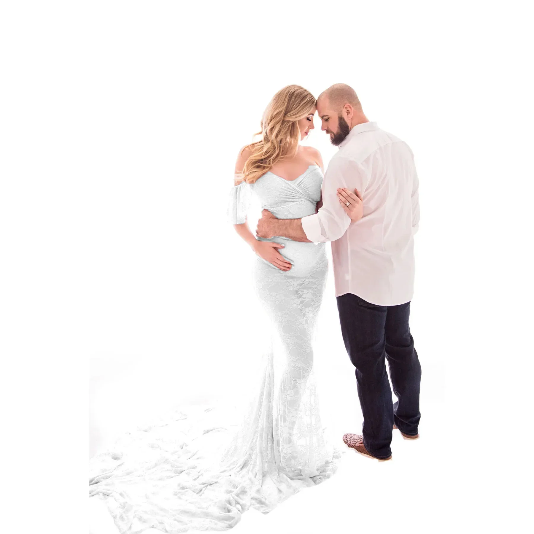 

Maternity Photography Props Pregnancy Fancy Dress Lace Robe Strapless Maxi Gown Maternity Dress Split Front Women Long Dress