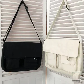 Borse a tracolla da donna in tela moda giovanile borsa a tracolla da donna diagonale di grande capacità borsa da scuola per tutto-fiammifero Harajuku tinta unita