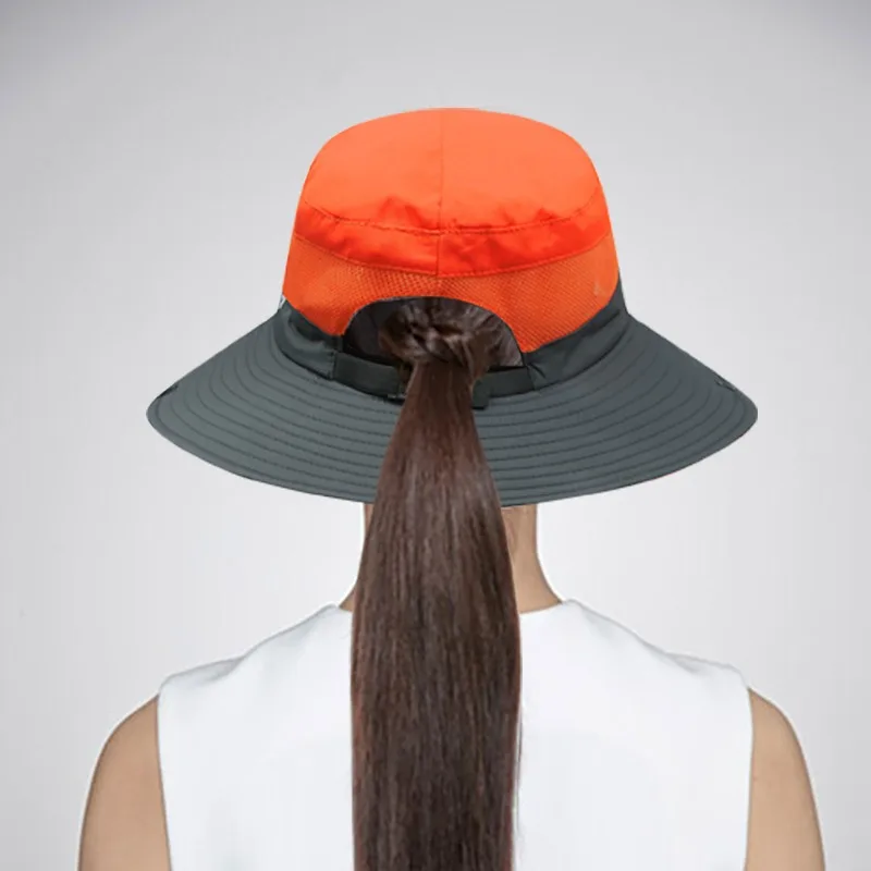 Chapeau de pêcheur en queue de cheval pour femme, chapeau d'été exposé en plein air, prévention du soleil, escalade, pêche, casquette de voyage Parent-enfant_voghion.com