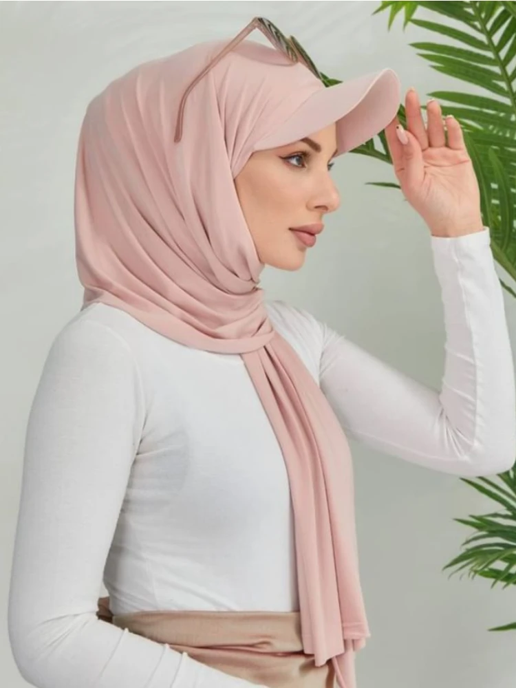 

Musilm Women Chiffon Hijab with Base Ball Cap Summer Woman Hat with Chiffon HIjabs Ready To Wear Turban Instant HIjabs Ramadan