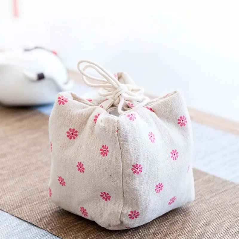 Japanese Art Printed Cotton Hemp Tea Cup Storage Bag Teaware Storage Cloth Bag Single Cup Travel Teacup Bundle Pocket ZC359