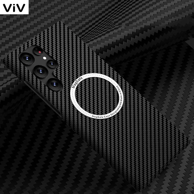 

Тонкий чехол Magsafe из углеродного волокна для Samsung Galaxy S22 S23 S21 Ultra S22 Plus, жесткий пластиковый магнитный чехол для беспроводной зарядки