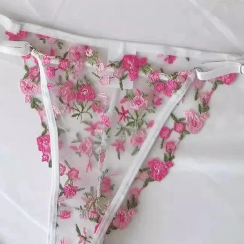 Ensemble de lingerie florale rose soutien-gorge en tulle bralette brodée doux cadeau de Noël sexy pour son cadeau de Saint-Valentin CA S-XL MOYISU Tushy